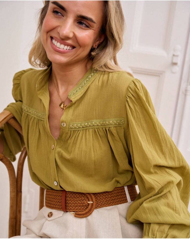 Angelita Linen Shirt Tops Women Polín Et Moi Pistachio - 2