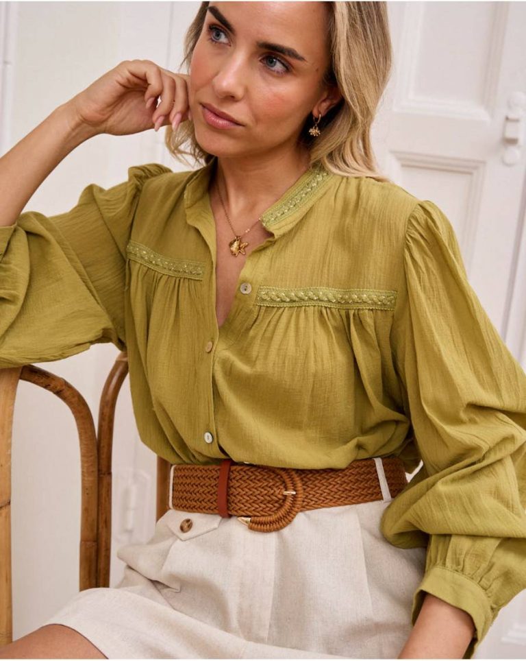Angelita Linen Shirt Tops Women Polín Et Moi Pistachio - 3