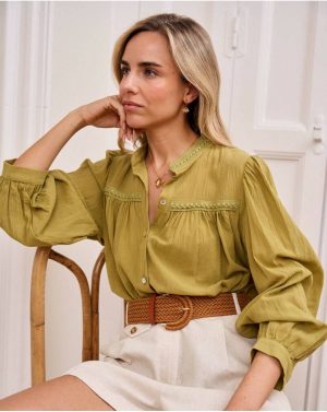 Angelita Linen Shirt Tops Women Polín Et Moi Pistachio - 1