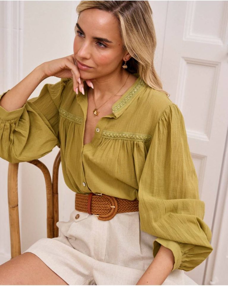 Angelita Linen Shirt Tops Women Polín Et Moi Pistachio - 4
