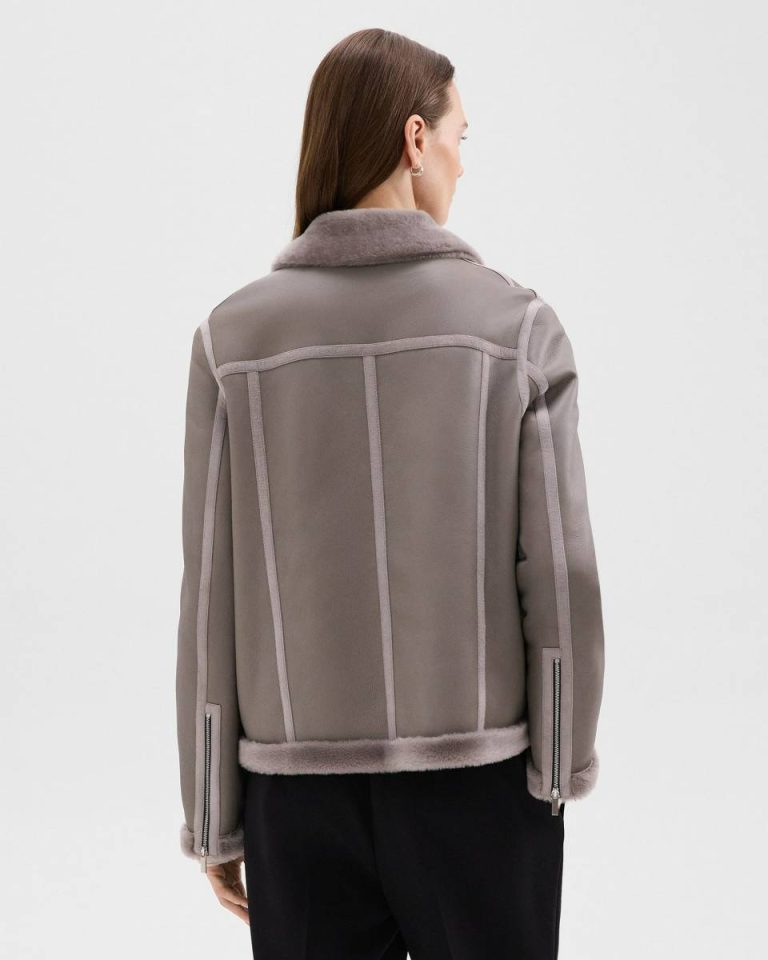 Aviator Jacket In Shearling Women Outerwear Theory Iron Grey - 3