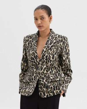 Beige Multi Blazers + Jackets Theory Women Tailored Blazer In Stretch Leopard Wool - 1