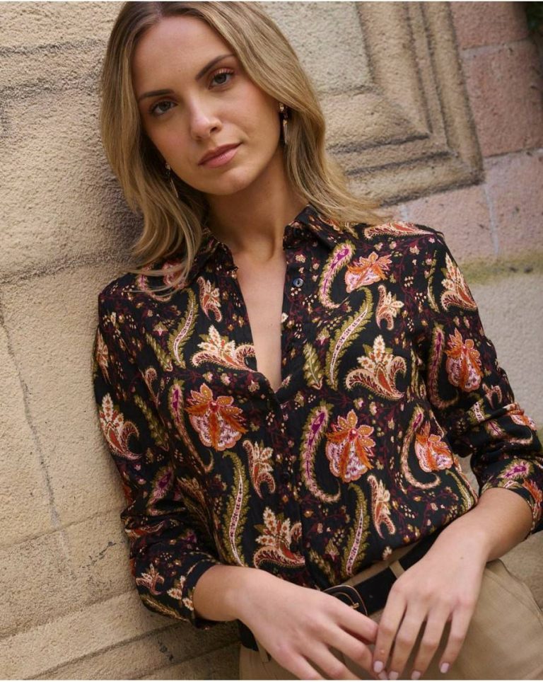 Black Calista Print Shirt Women Polín Et Moi Tops - 4