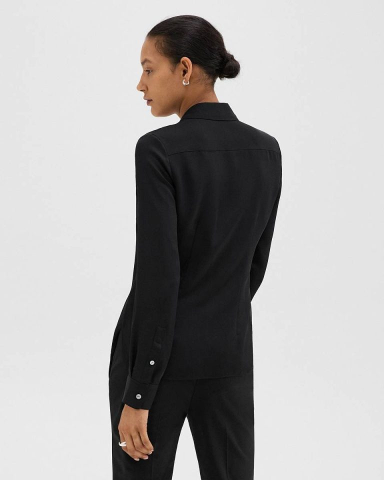 Black Fitted Shirt In Silk Georgette Women Tops Theory - 3