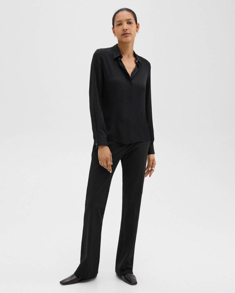 Black Fitted Shirt In Silk Georgette Women Tops Theory - 5