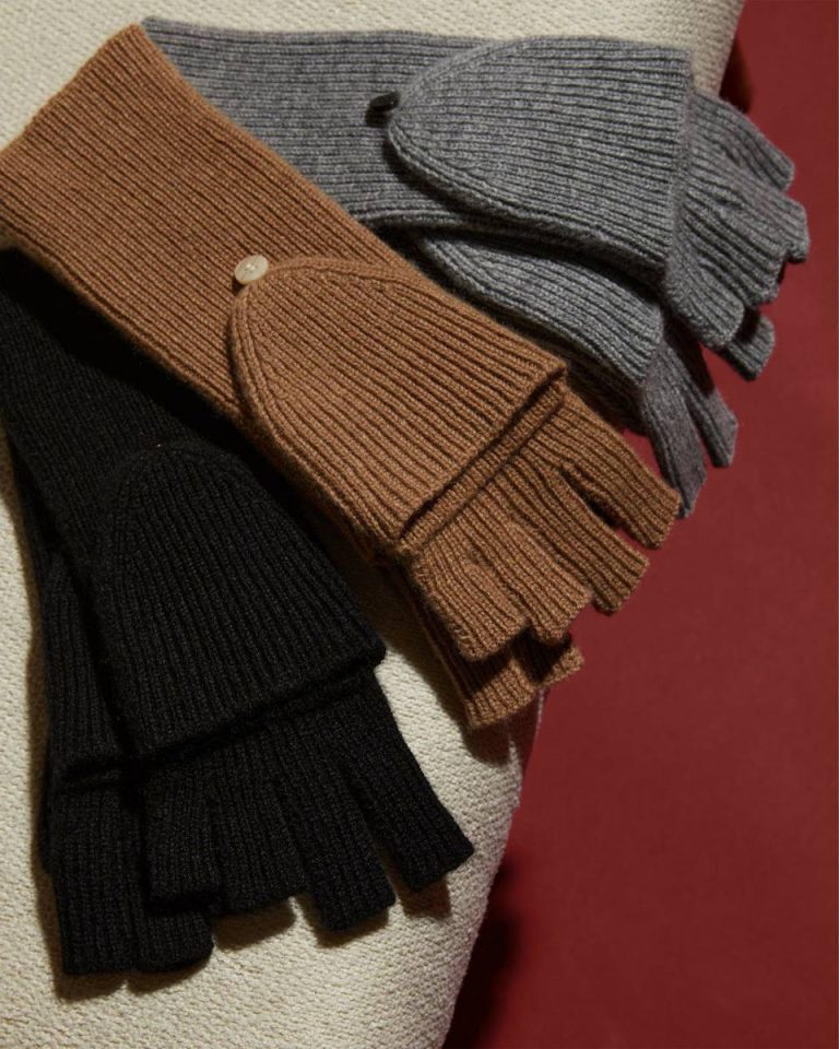 Black Hats, Gloves + Scarves Theory Women Fold-Back Gloves In Cashmere - 3