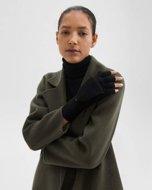 Black Hats, Gloves + Scarves Theory Women Fold-Back Gloves In Cashmere - 1