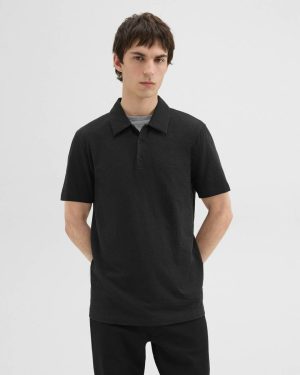 Black Men Bron Polo Shirt In Cosmos Slub Cotton Theory T-Shirts + Polos - 1
