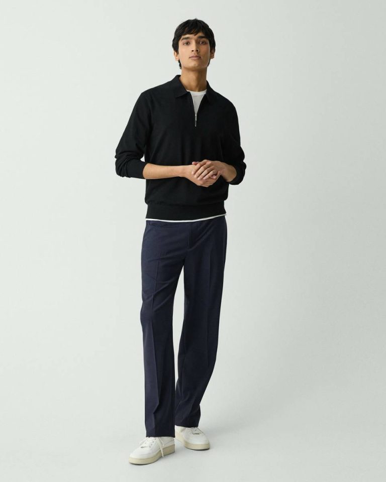 Black Men Quarter-Zip Polo Sweater In Light Bilen Theory Loungewear - 5