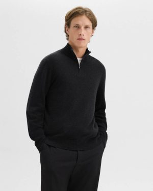 Black Men Sweaters + Cardigans Hilles Quarter-Zip Sweater In Cashmere Theory - 1