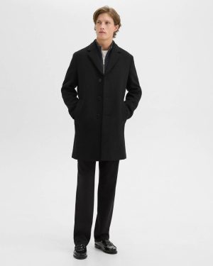 Black Men Theory 3-Button Topcoat In Recycled Wool-Blend Melton Outerwear - 1