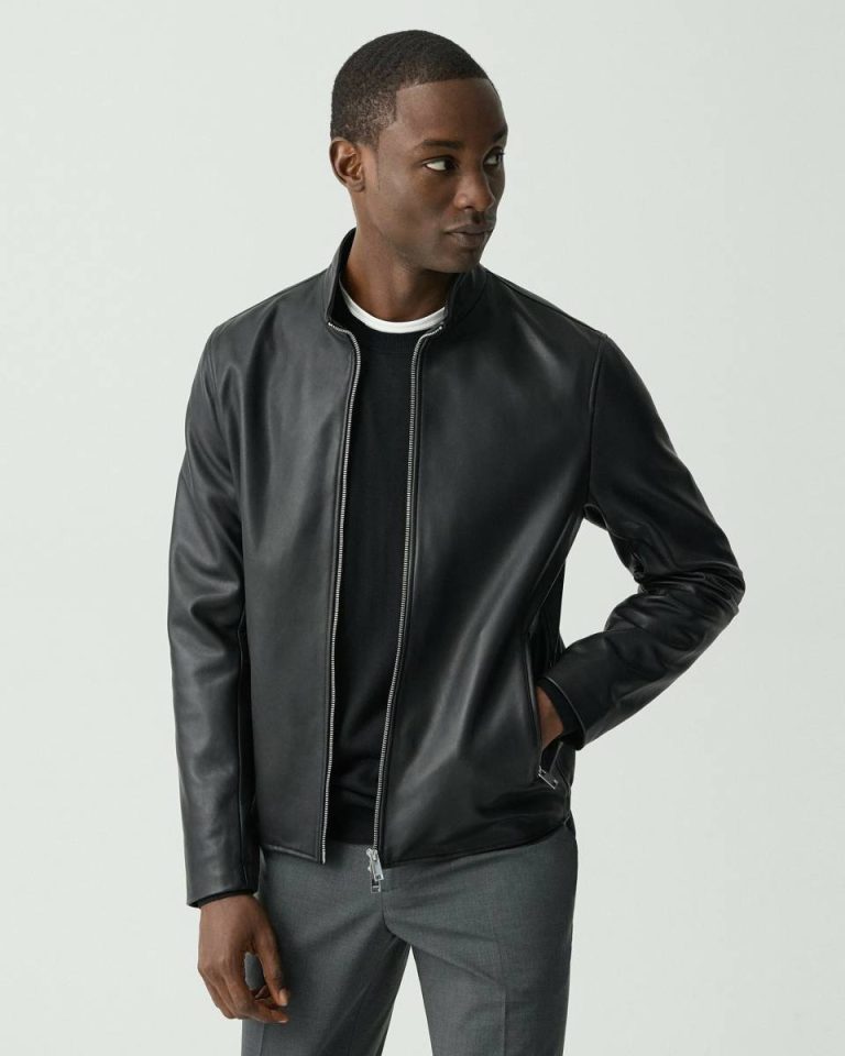 Black Morvek Zip Jacket In Leather Theory Blazers + Jackets Men - 2
