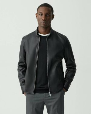 Black Morvek Zip Jacket In Leather Theory Blazers + Jackets Men - 1