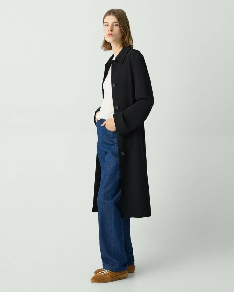 Black Slim Car Coat In Admiral Crepe Theory Women Outerwear - 2