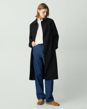 Black Slim Car Coat In Admiral Crepe Theory Women Outerwear - 1