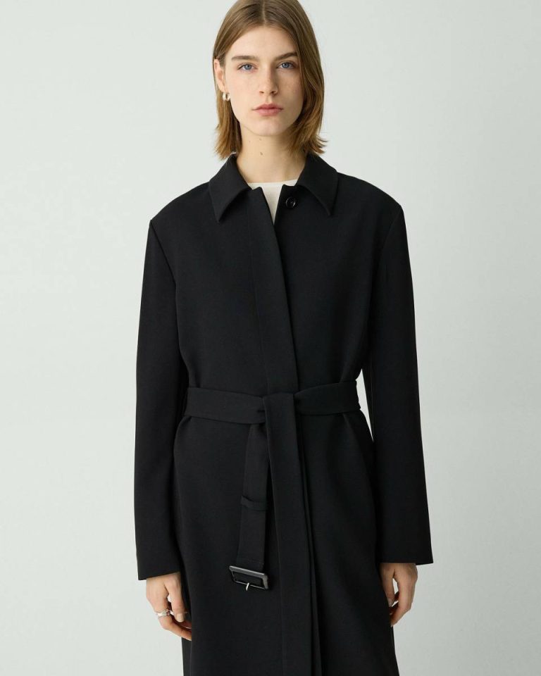 Black Slim Car Coat In Admiral Crepe Theory Women Outerwear - 4