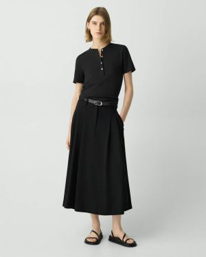 Black Theory Women Skirts Pleated A-Line Skirt In Admiral Crepe - 1