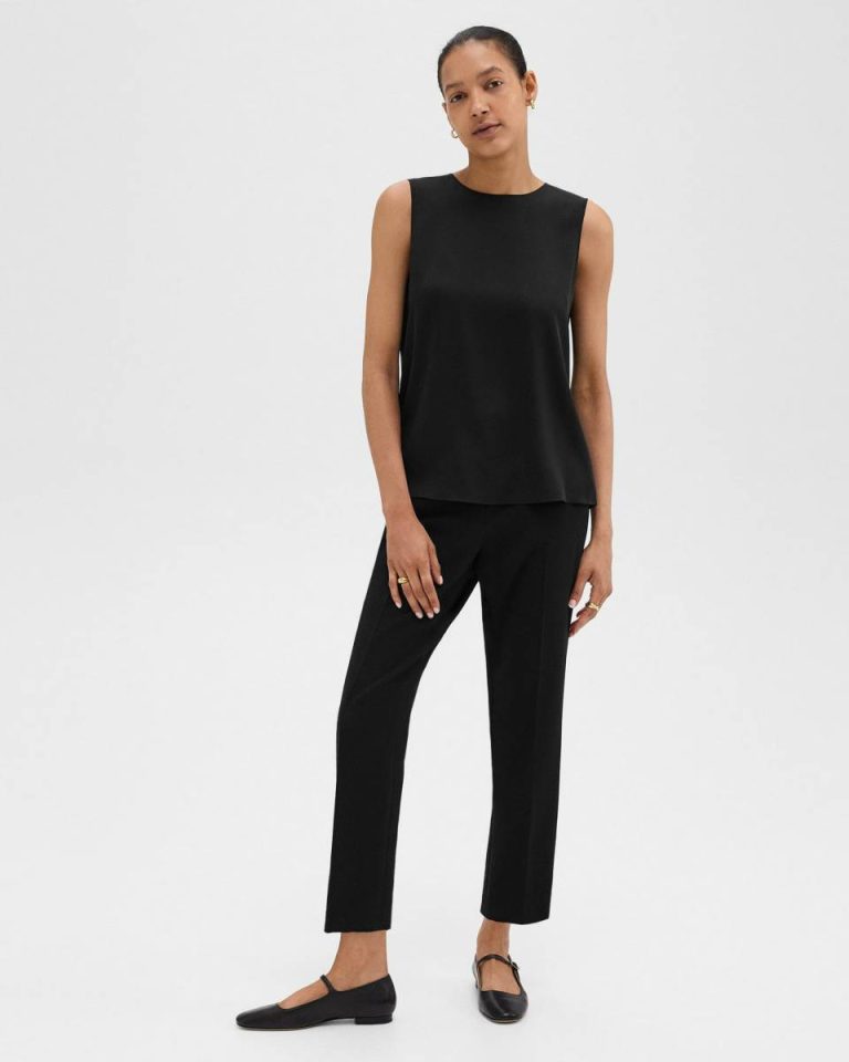 Black Treeca Pull-On Pant In Admiral Crepe Theory Pants Women - 1