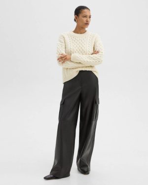 Black Wide-Leg Cargo Pant In Leather Women Theory Pants - 1