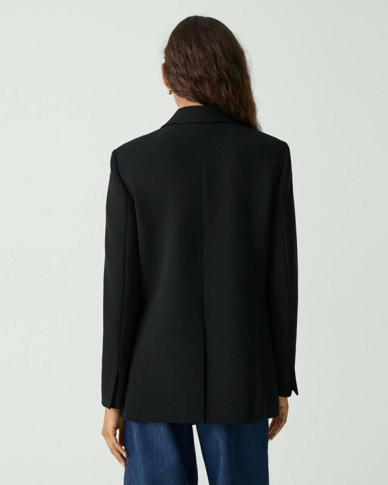 Black Women Blazers + Jackets Relaxed Double-Breasted Blazer In Admiral Crepe Theory - 3