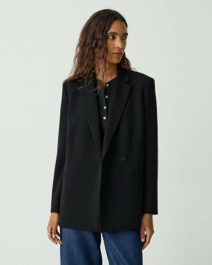 Black Women Blazers + Jackets Relaxed Double-Breasted Blazer In Admiral Crepe Theory - 1