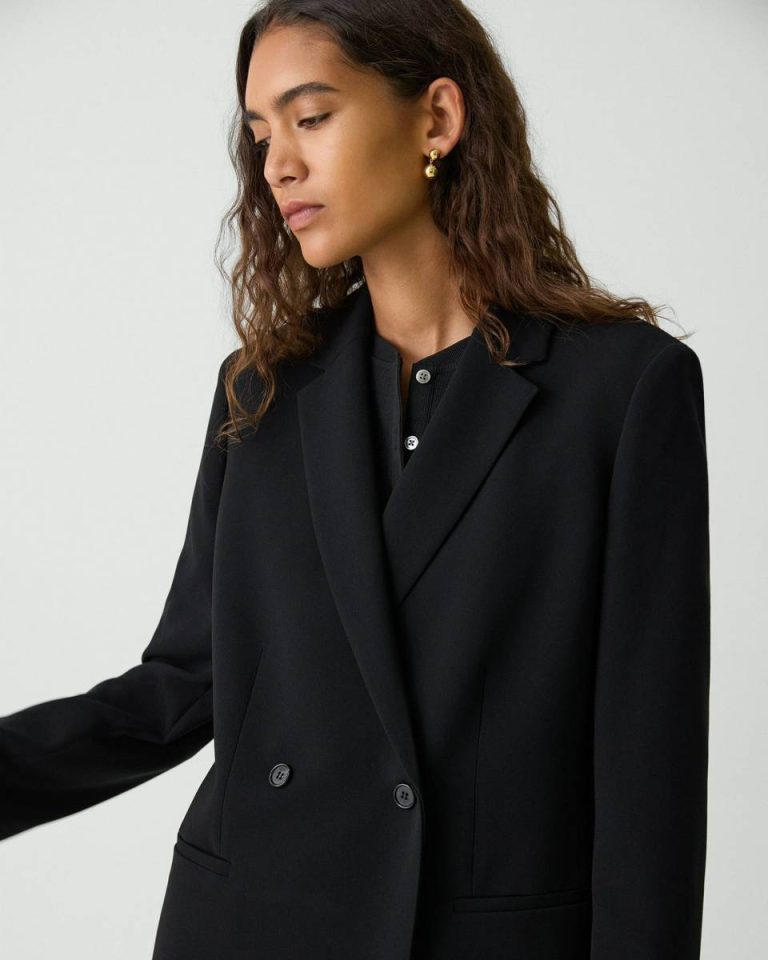 Black Women Blazers + Jackets Relaxed Double-Breasted Blazer In Admiral Crepe Theory - 4