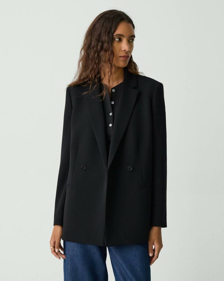 Black Women Blazers + Jackets Relaxed Double-Breasted Blazer In Admiral Crepe Theory - 1