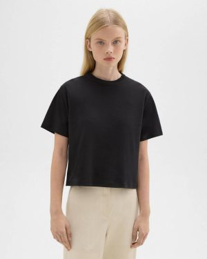 Black Women Boxy Tee In Cotton Jersey T-Shirts + Tank Tops Theory - 1