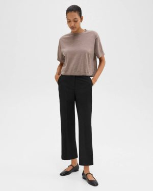 Black Women Pants Theory High-Waist Straight-Leg Pant In Good Wool - 1
