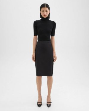 Black Women Theory Skirts Slim Pencil Skirt In Stretch Wool - 1