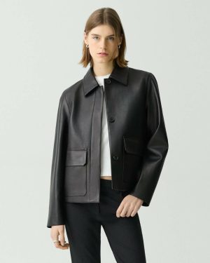 Blazers + Jackets Boxy Jacket In Leather Black Women Theory - 1