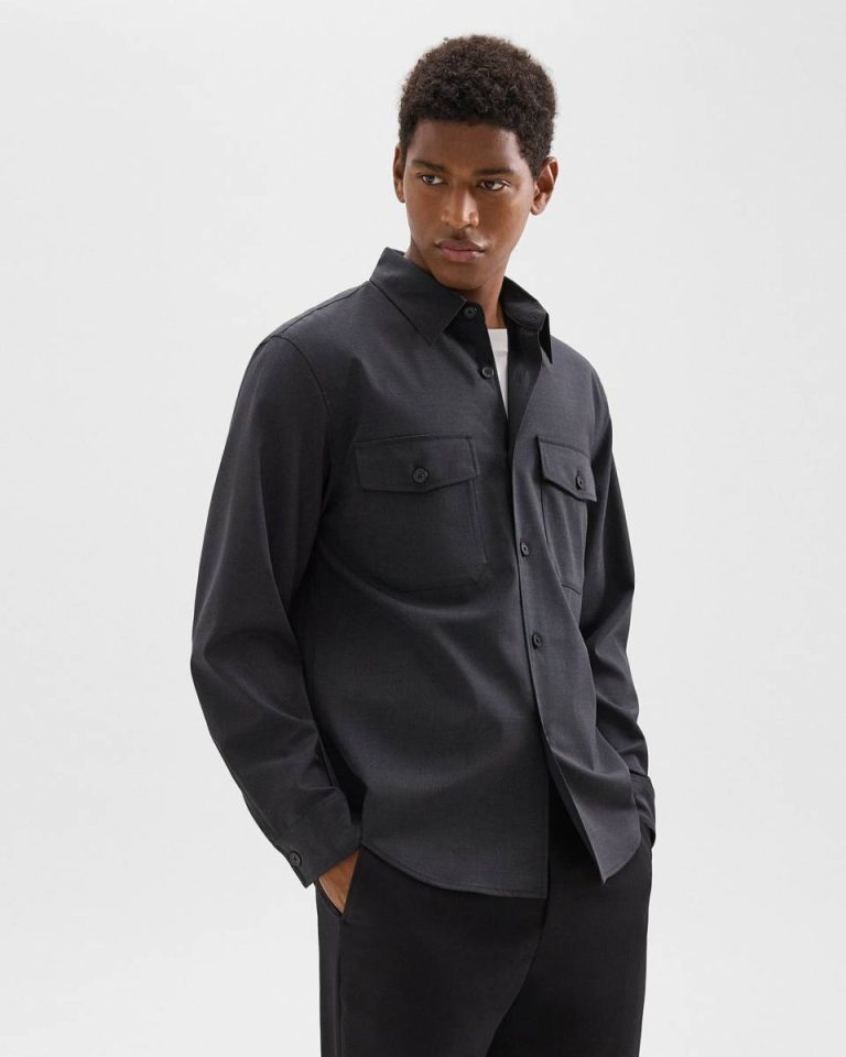 Blazers + Jackets Garvin Shirt Jacket In Stretch Wool Dark Charcoal Men Theory - 2