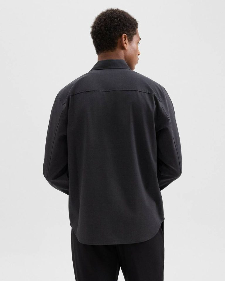 Blazers + Jackets Garvin Shirt Jacket In Stretch Wool Dark Charcoal Men Theory - 3