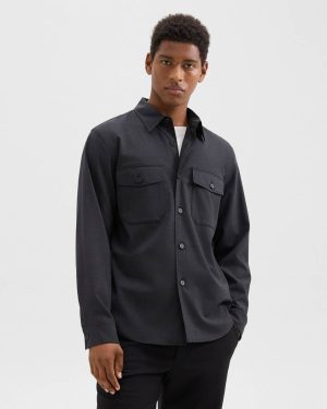 Blazers + Jackets Garvin Shirt Jacket In Stretch Wool Dark Charcoal Men Theory - 1