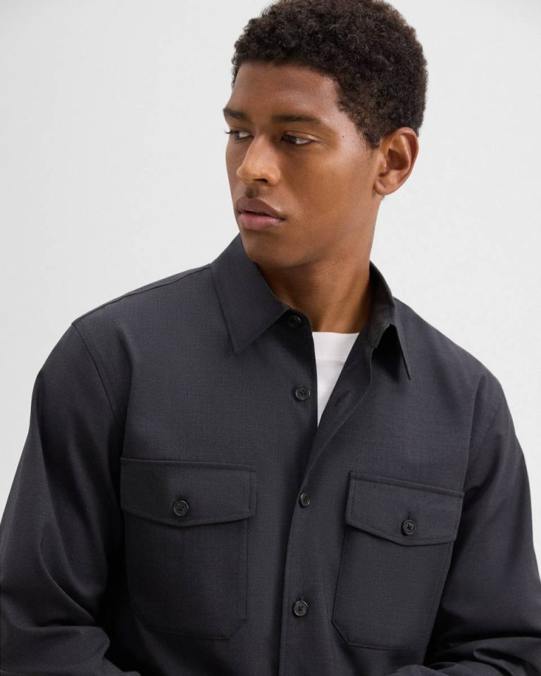 Blazers + Jackets Garvin Shirt Jacket In Stretch Wool Dark Charcoal Men Theory - 4