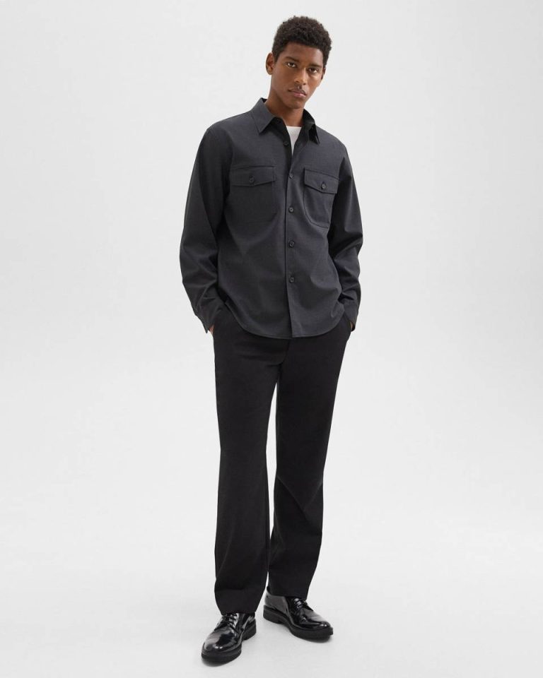 Blazers + Jackets Garvin Shirt Jacket In Stretch Wool Dark Charcoal Men Theory - 5