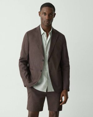 Blazers + Jackets Men Dark Mocha Clinton Blazer In Good Linen Theory - 1