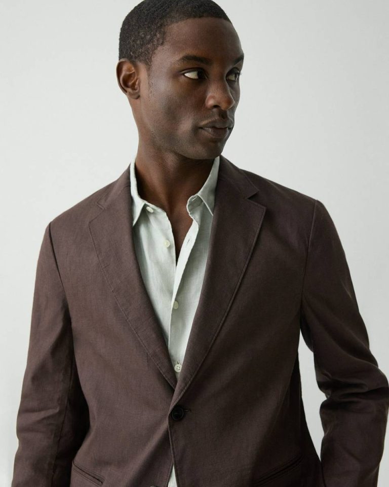 Blazers + Jackets Men Dark Mocha Clinton Blazer In Good Linen Theory - 4