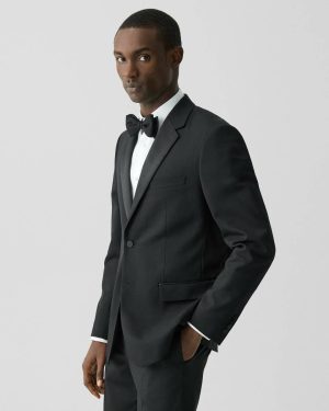 Blazers + Jackets Men Theory Chambers Tuxedo Blazer In Stretch Wool Black - 1