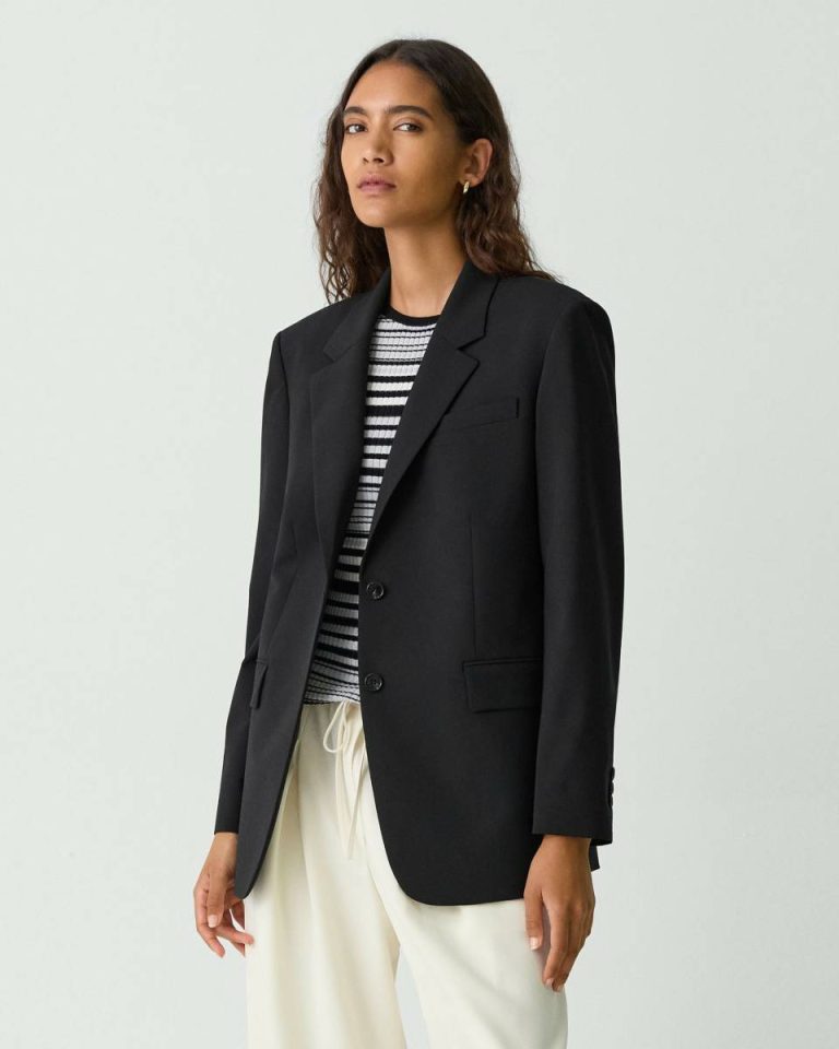Blazers + Jackets Theory Black Women Relaxed Blazer In Stretch Wool - 2