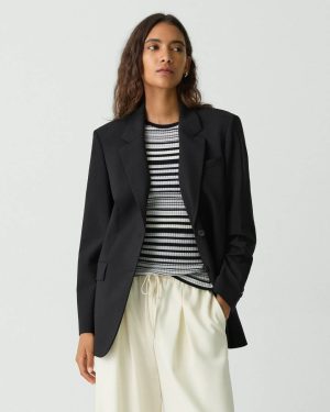 Blazers + Jackets Theory Black Women Relaxed Blazer In Stretch Wool - 1