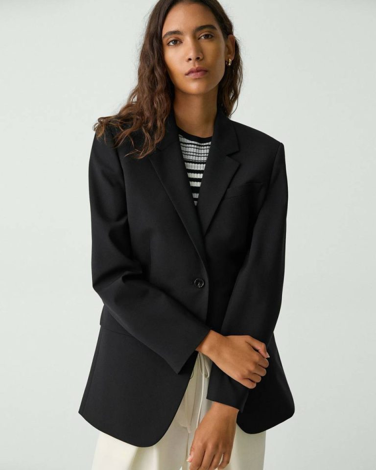 Blazers + Jackets Theory Black Women Relaxed Blazer In Stretch Wool - 4