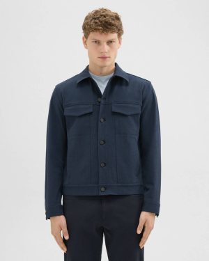 Blazers + Jackets Theory Men River Trucker Jacket In Neoteric Twill Dark Navy - 1