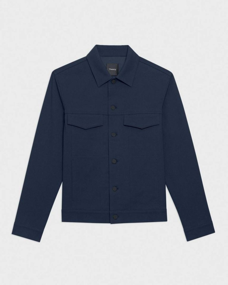 Blazers + Jackets Theory Men River Trucker Jacket In Neoteric Twill Dark Navy - 5