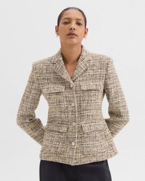 Blazers + Jackets Theory Military Jacket In Mixed Tweed Wheat Multi Women - 1