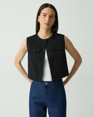 Blazers + Jackets Theory Trucker Vest In Good Linen Black Women - 1