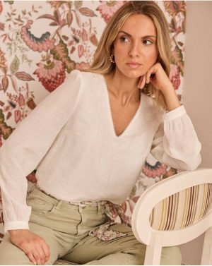 Blouses And Shirts Polín Et Moi White Women Lucille Detail Blouse - 1