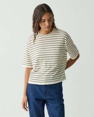 Boyfriend Tee In Linen-Blend Light Parchment Multi Theory Sweaters + Cardigans Women - 1
