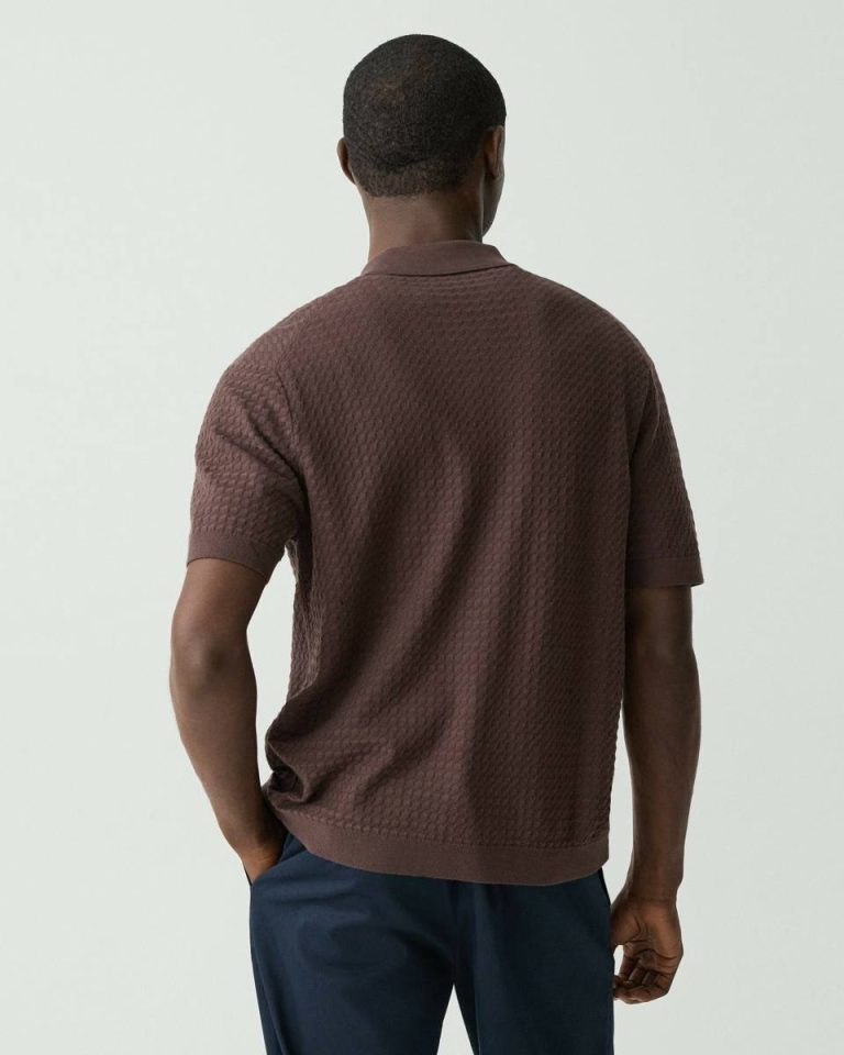 Cairn Short-Sleeve Sweater In Cotton Men Theory Dark Mocha Sweaters + Cardigans - 3