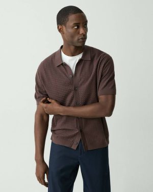 Cairn Short-Sleeve Sweater In Cotton Men Theory Dark Mocha Sweaters + Cardigans - 1